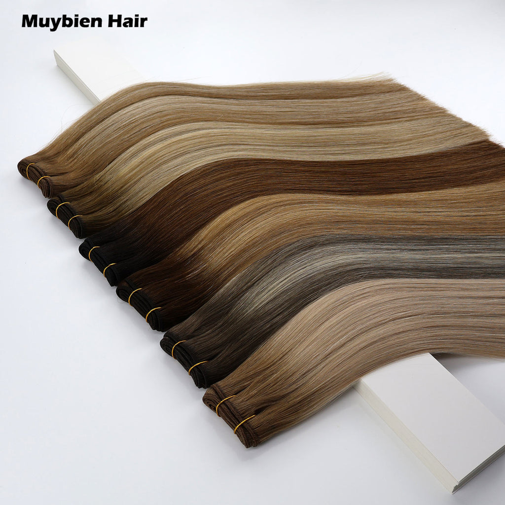 Machine Weft Hair Extensions 100 Grams Virgin Cuticle Aligned Human Hair Double Drawn Hair Weft