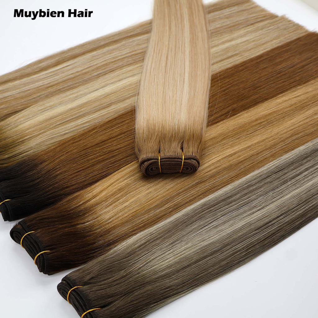 Machine Weft Hair Extensions 100 Grams Virgin Cuticle Aligned Human Hair Double Drawn Hair Weft