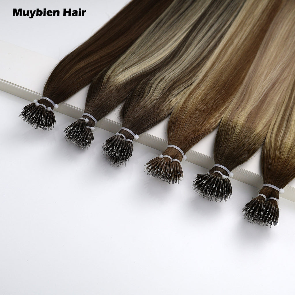 Ombre Highlight Double Drawn Nano Ring Hair Extension Virgin Human Hair Extensions 100 Grams