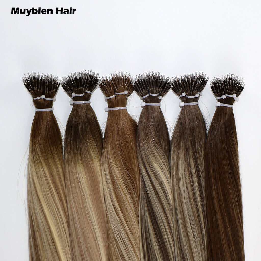 Ombre Highlight Double Drawn Nano Ring Hair Extension Virgin Human Hair Extensions 100 Grams