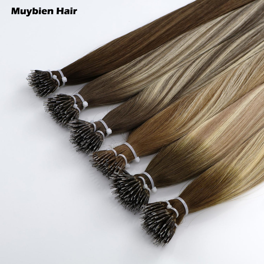 Ombre Highlight Double Drawn Nano Ring Hair Extension Virgin Human Hair Extensions 100 Grams