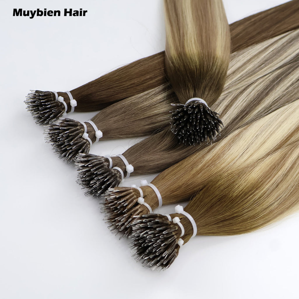 Ombre Highlight Double Drawn Nano Ring Hair Extension Virgin Human Hair Extensions 100 Grams