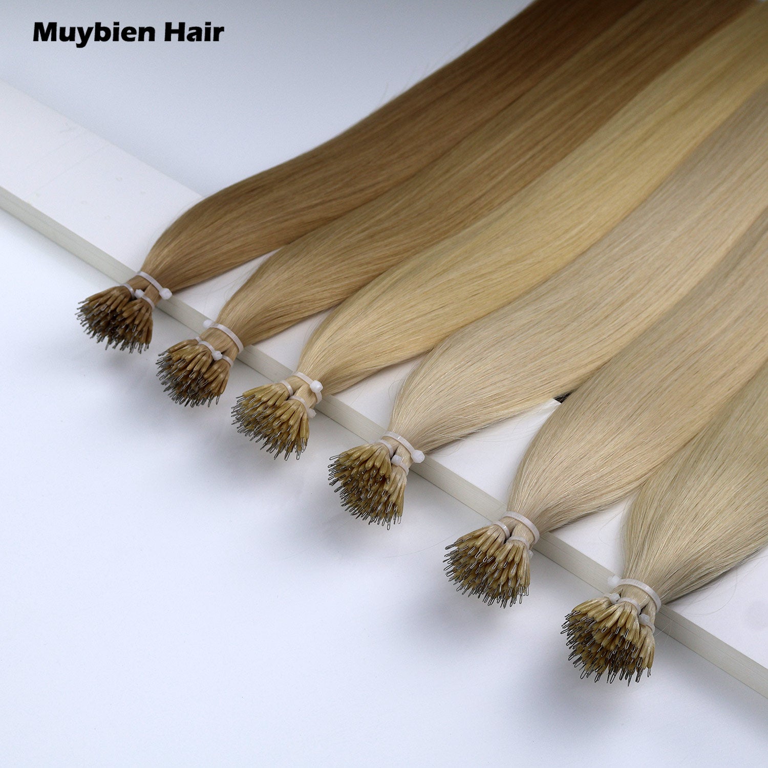 Cuticle Aligned Virgin Hair Silky Straight Double Drawn Nano Ring Human Hair Extensions 100Grams