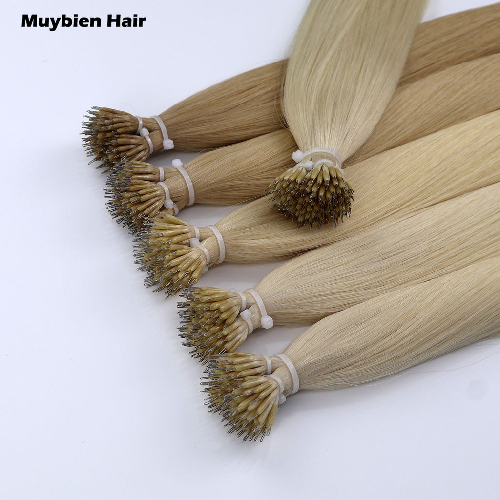Cuticle Aligned Virgin Hair Silky Straight Double Drawn Nano Ring Human Hair Extensions 100Grams